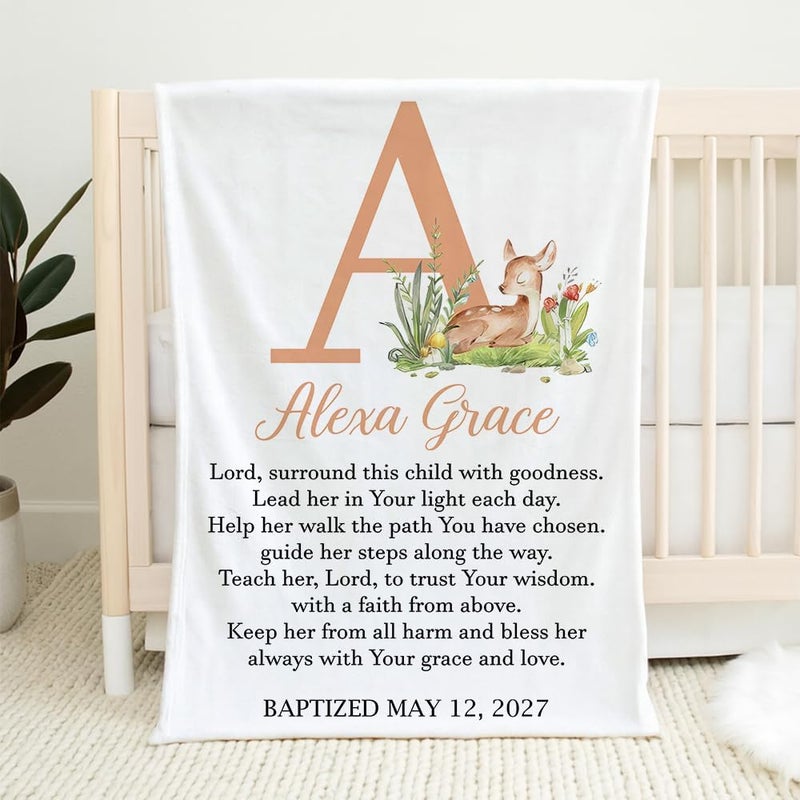 ZEBRA88 Baby Christening Blanket with Name – Personalized Baptism Gift for Boys and Girls, Christian Religious Dedication Keepsake for Spiritual Occasions, Super Soft Cozy Fleece, 30"x40" - Image 2